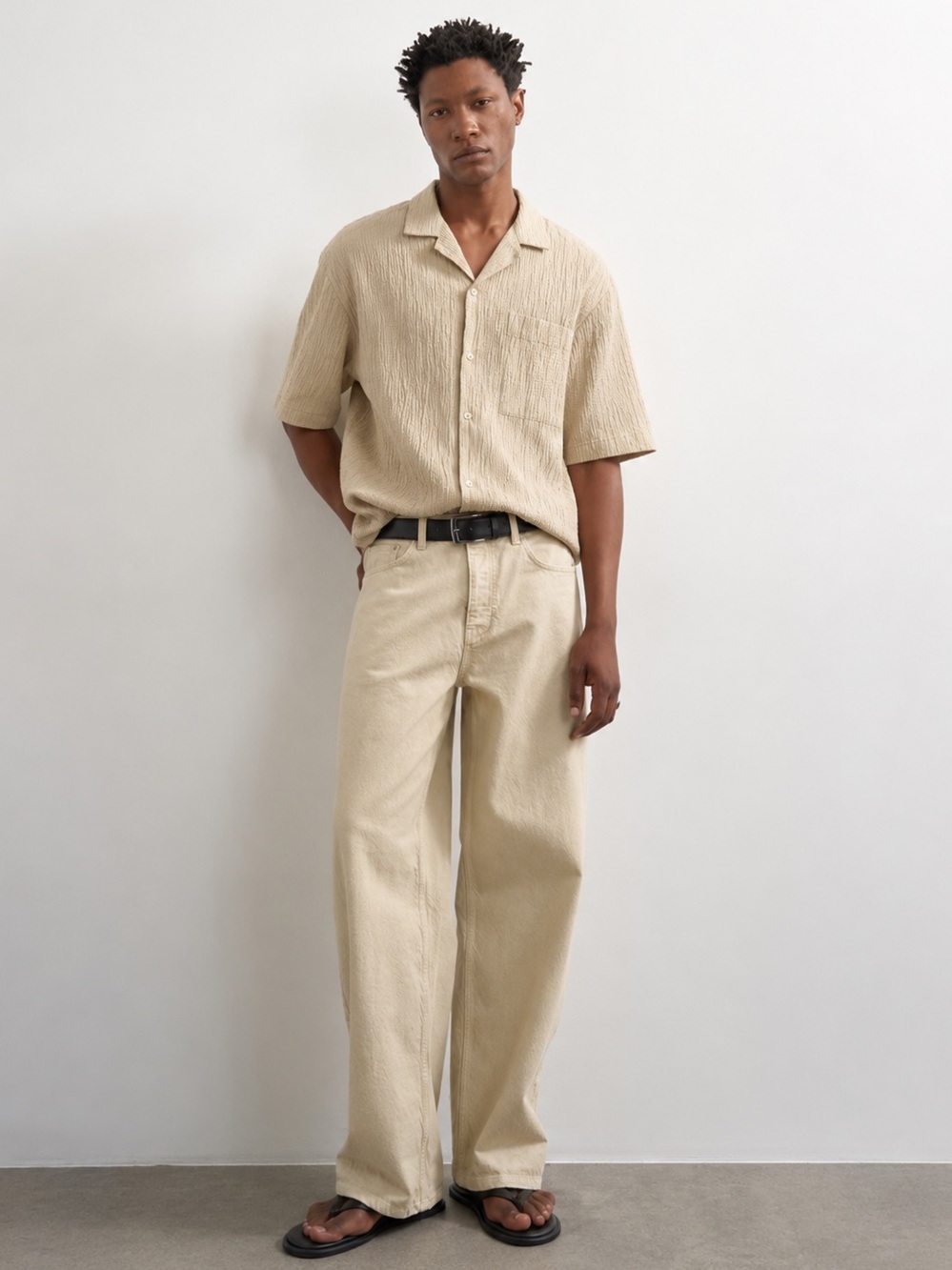 Topman short-sleeve textured fabric camp collar button down shirt size M